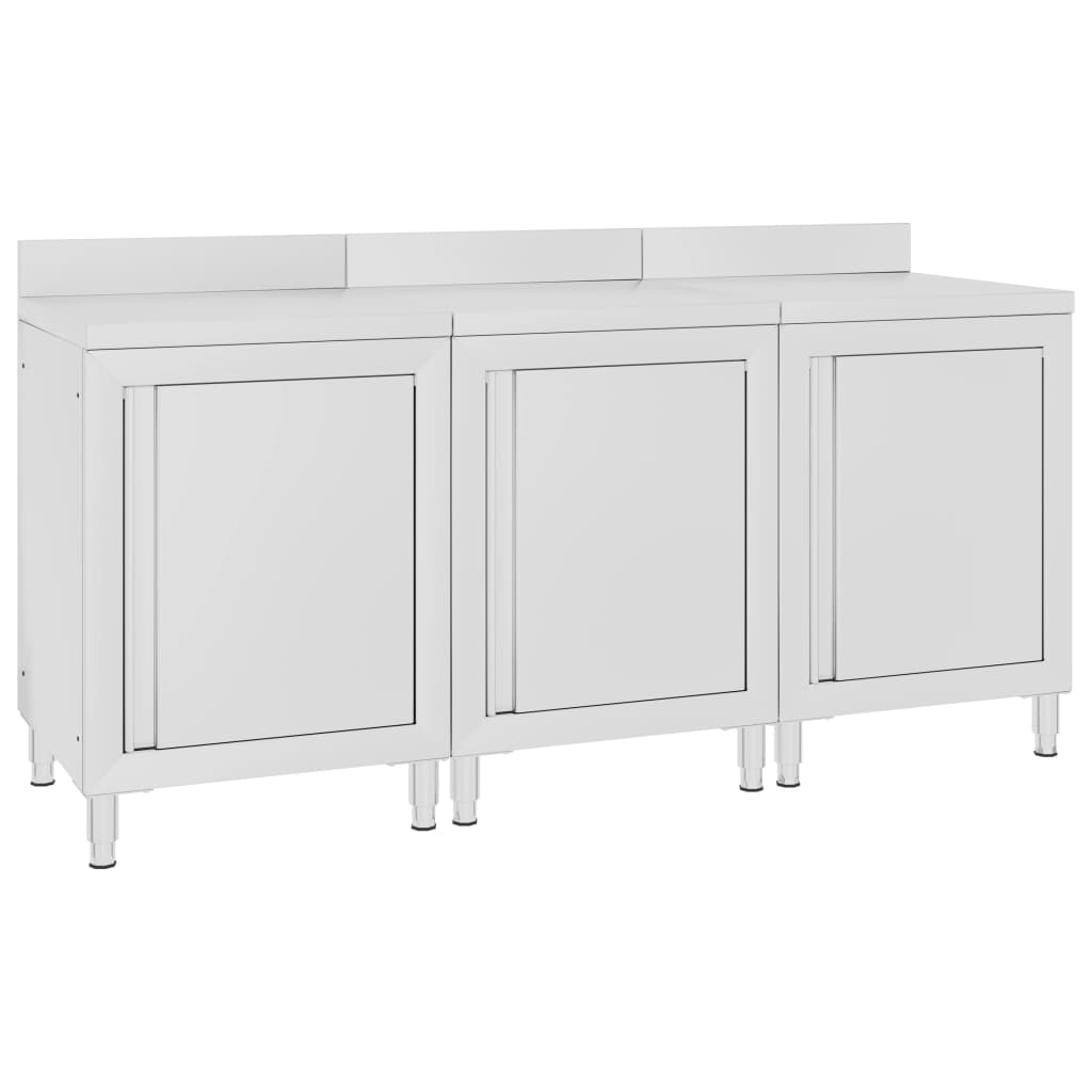 Table De Travail INOX Avec Armoire 60x60x96 Cm | Pour Cuisine Professionnelle, Restaurant, Garage | Pieds Réglables, Dosseret 10 Cm