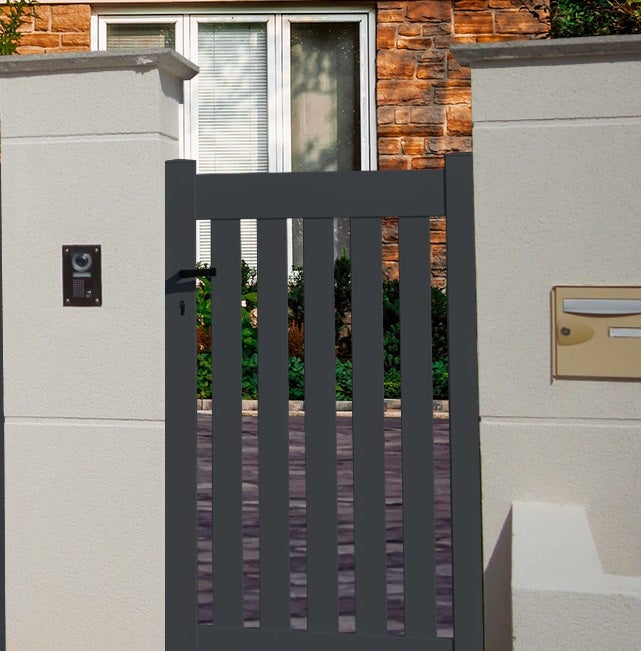 Portillon aluminium modèle ajouré en kit dimensions L.1000 (entre piliers) x H.1200 Couleurs Gris (RAL 7016) - 2