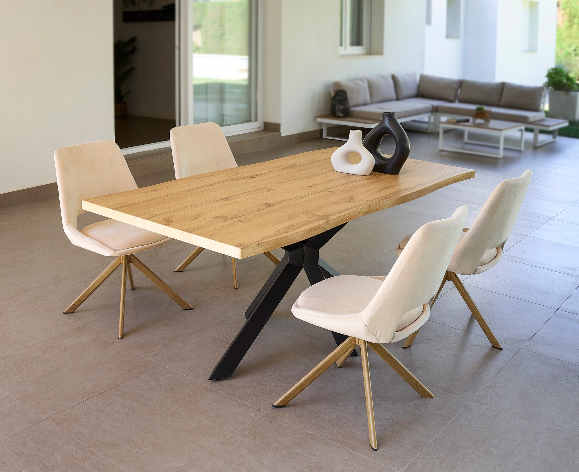 DUPI Mesa de Comedor Fija Nordic, Efecto Madera Natural, Patas Metálicas Grafito, Diseño Industrial, 140x90cm - 2