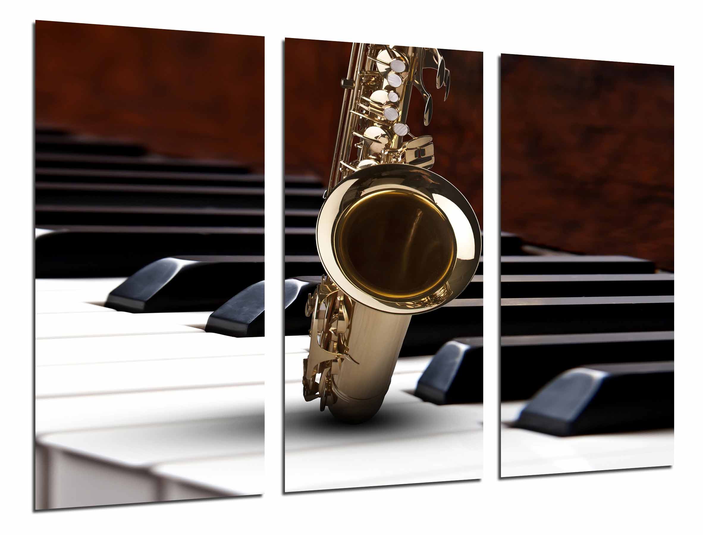 Saxofon y piano, duo musical, impresión fotográfica sobre madera, cuadro moderno decorativo