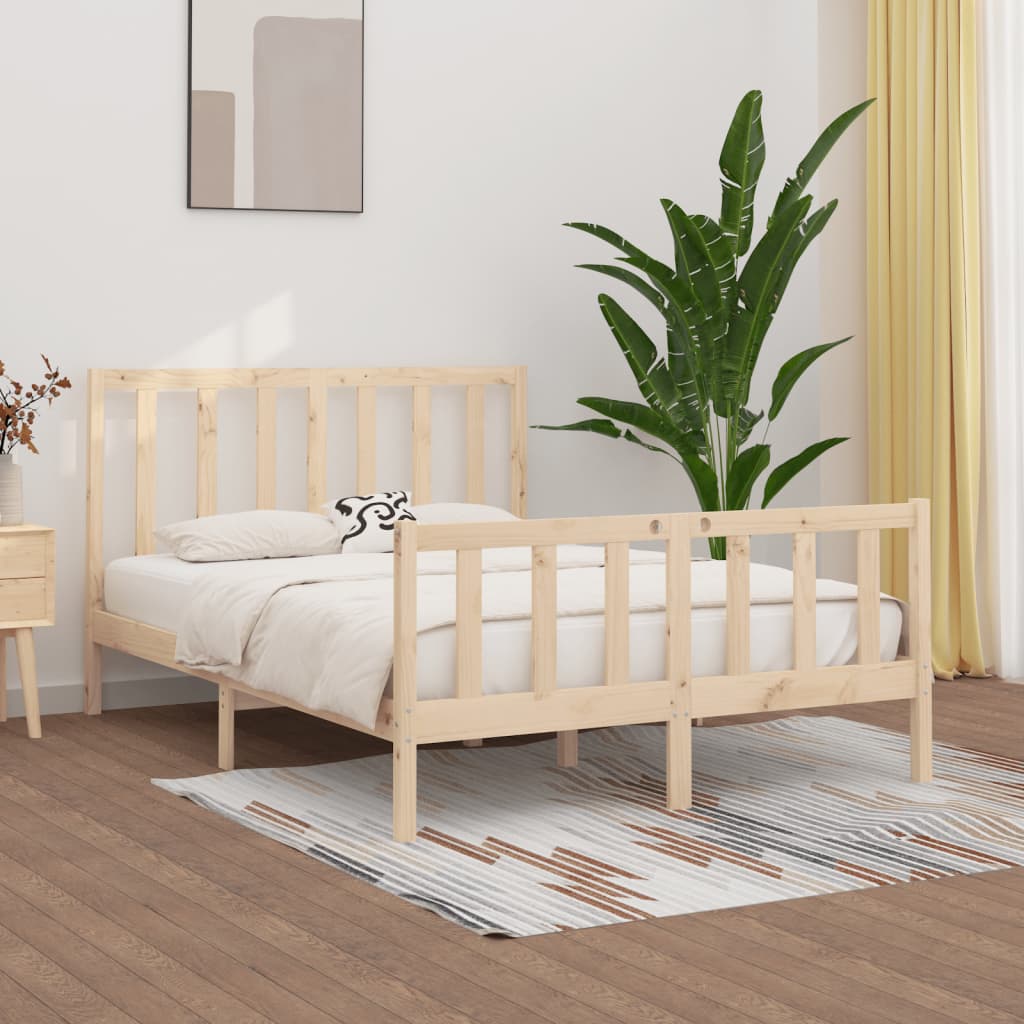 Giroletto In Legno Massello Di Pino 140x190 Cm – Testiera Alta, Design Rustico E Naturale, Robusto E Stabile