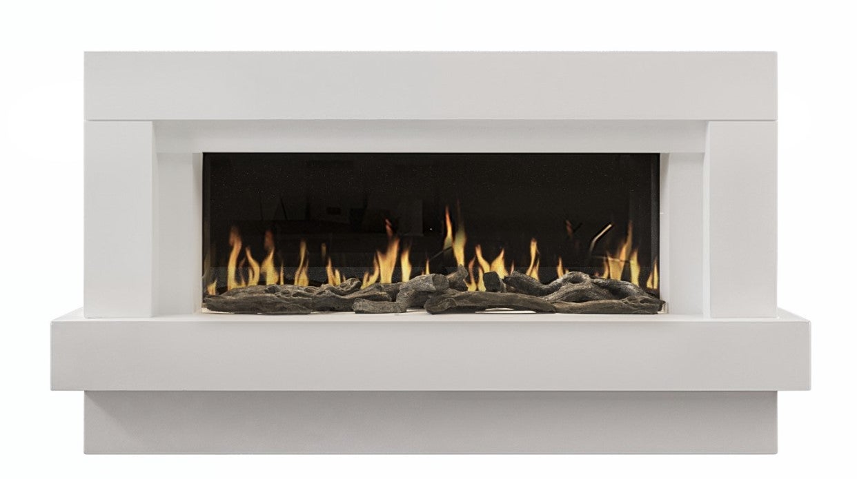 CHEMIN'ARTE - Chimenea eléctrica de suelo Linéa blanca - Efecto llamas LED - WIFI - Mando a distancia - Sonido de crepitar - Calefacción 2000W - 4