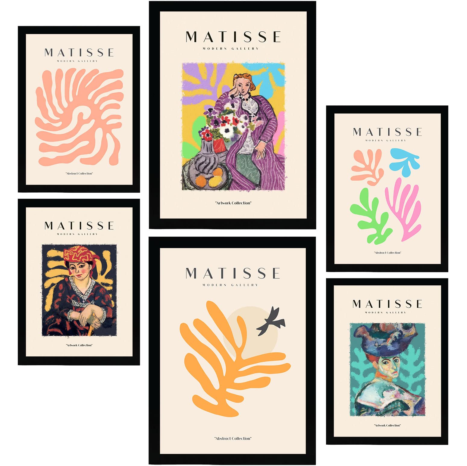 Nacnic set de 6 posters de henri matisse femenino láminas de fauvismo y arte abstracto para el diseño y tamaños a3 & a4 marco negro