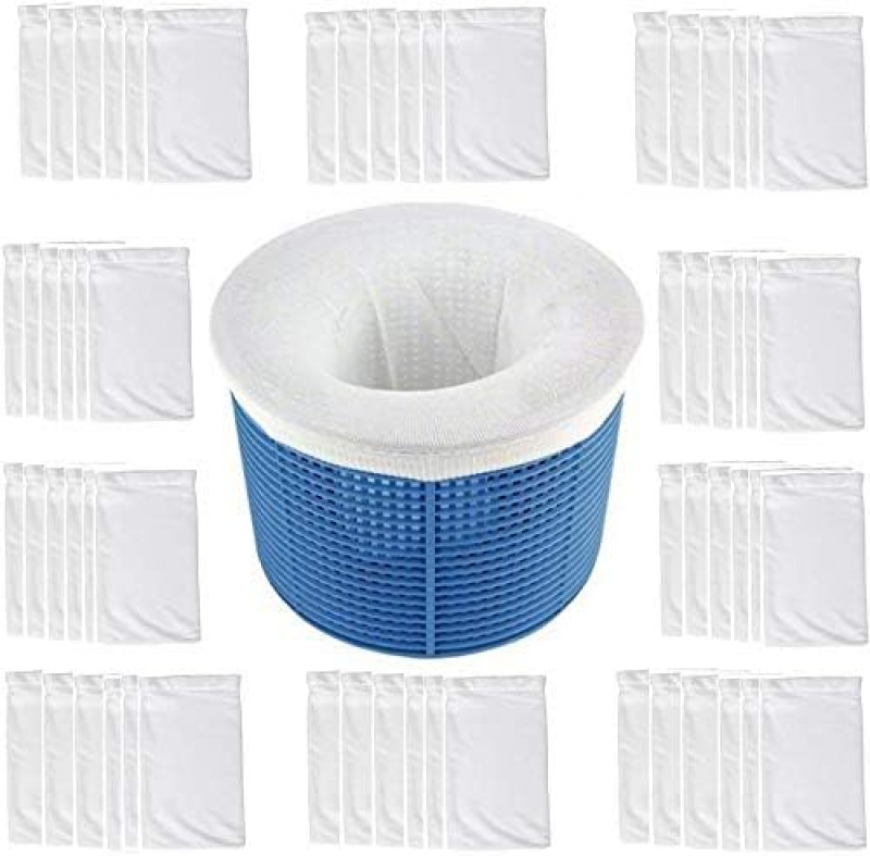 POWZOO 30 Pezzi Calzini da Skimmer per Piscina, Calzini Skimmer Piscina Nylon Riutilizzabile, Elastico Calze da Filtro per Piscina per Intrappolare Polline, Foglie, Erba, Capelli, Insetti