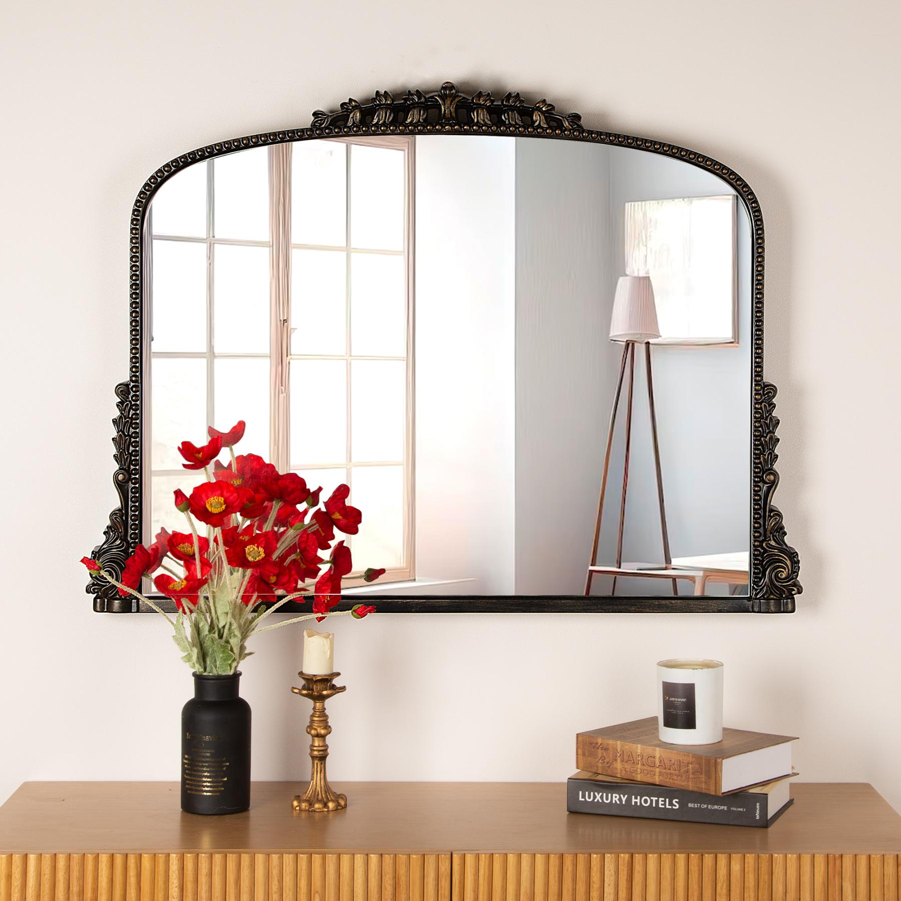 Miroir Mural Arqué Avec Cadre Bois Rustique - 35x25 Cm - Décoration Ferme, Salle De Bain, Entrée