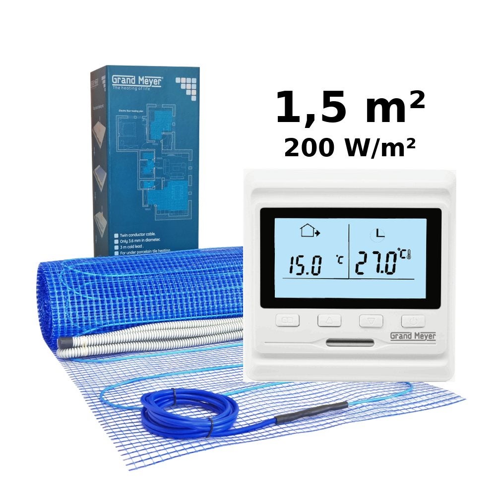 Zestaw do ogrzewania podłogowego 1,5 m², 200 W/m² + termostat HW500 programowalny