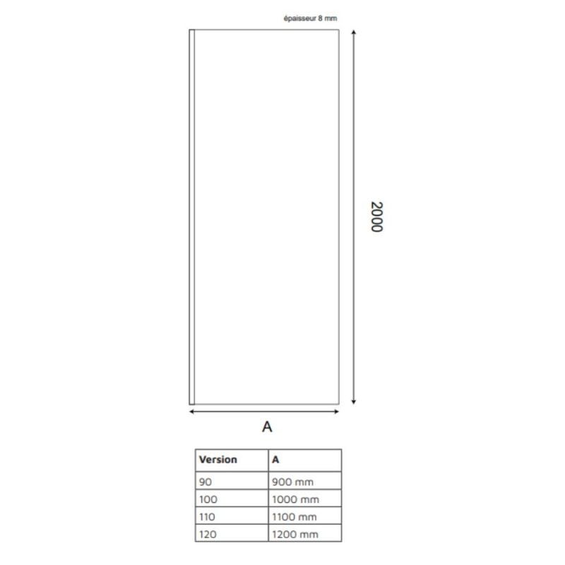 Paroi de douche fixe dorée 100 cm x 200 cm GOLDY - Verre 8 mm - 6