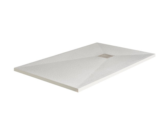 Plato Ducha Resina Extraplano Antideslizante C3 - 200x80 Blanco - Válvula y Rejilla INOX Incluidas - Textura Pizarra - Antibacteriano -
