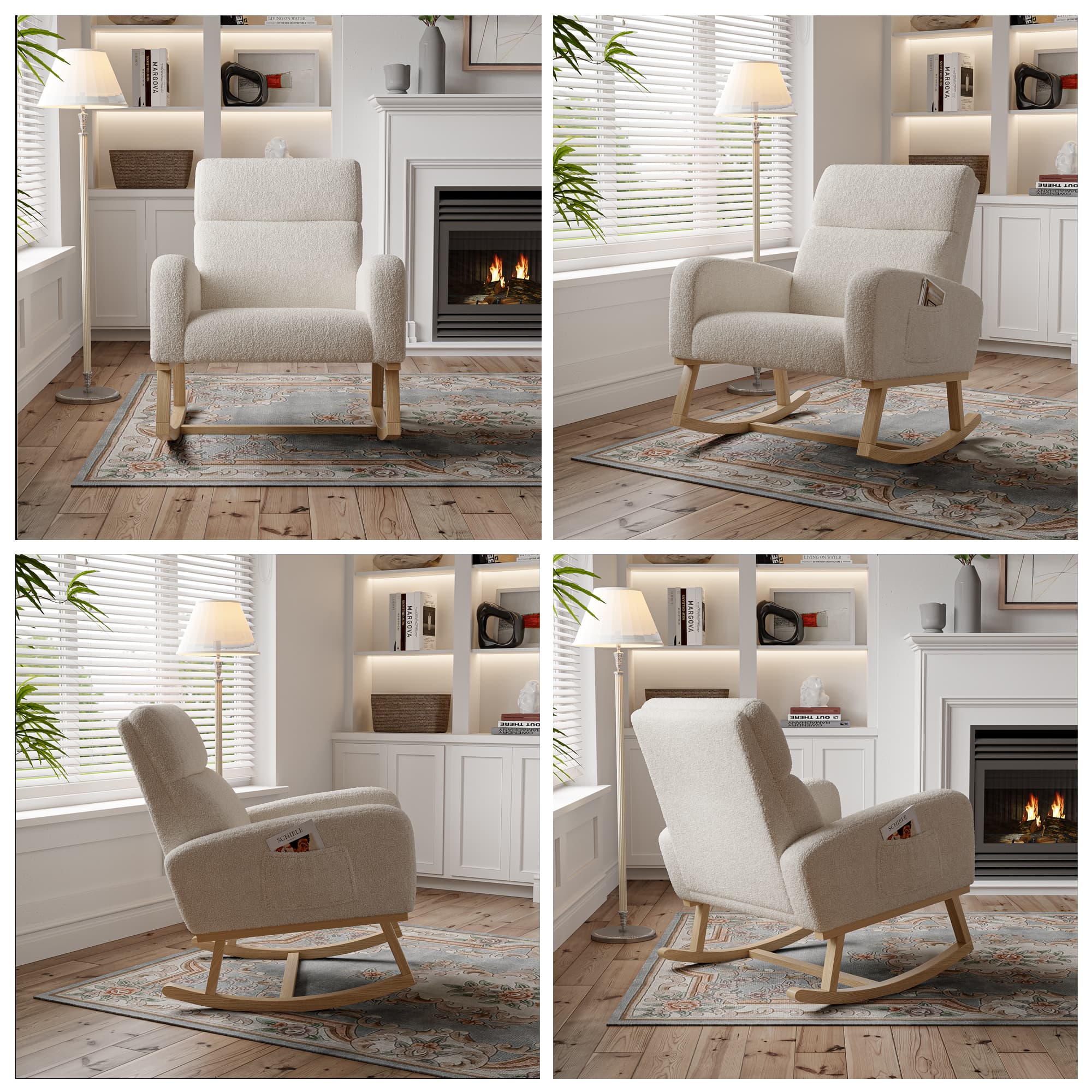 Chaise à bascule bébé/enfant/salon : rembourrée (milieu du siècle), moderne confortable, poches latérales - 4
