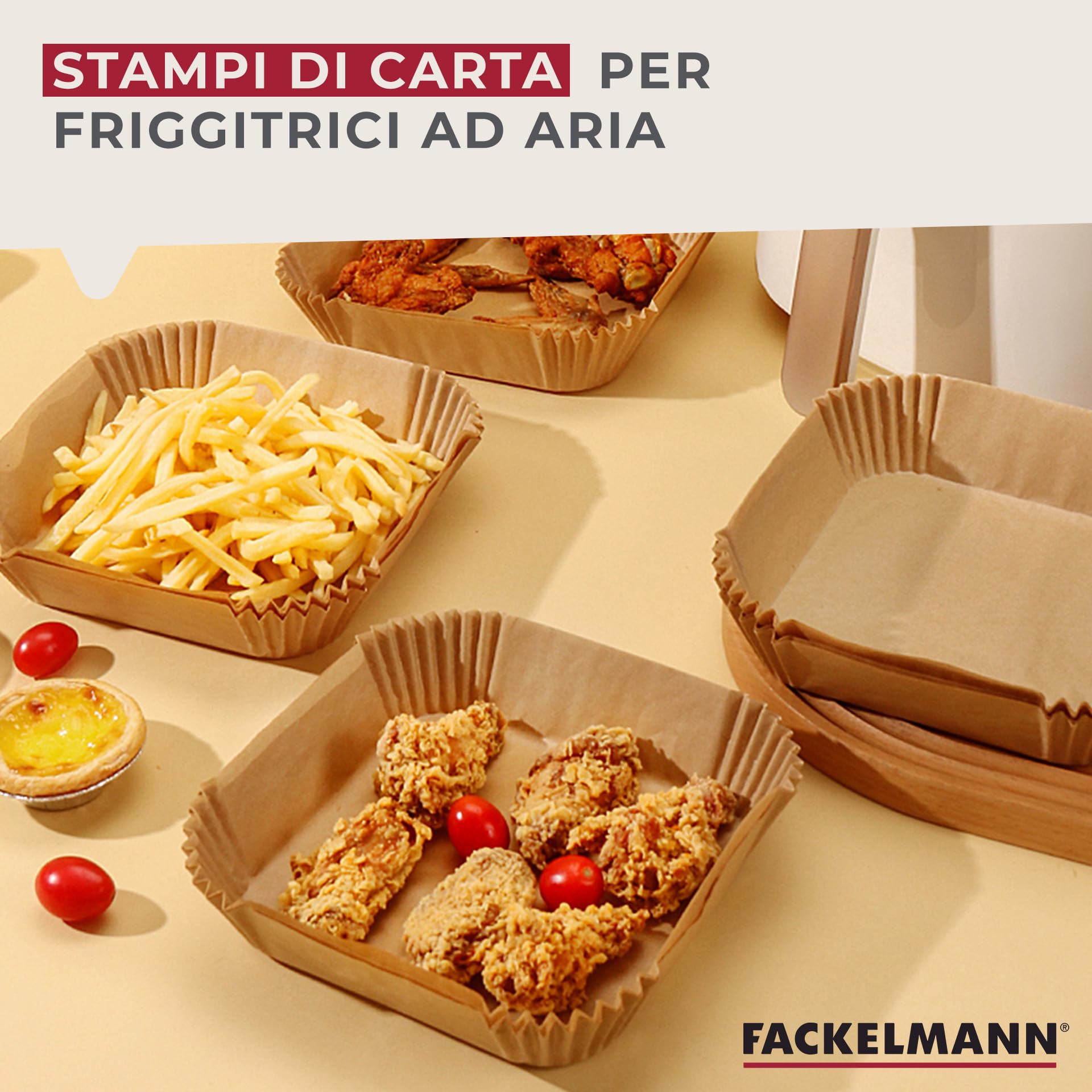 Fackelmann Vassoio di carta per friggitrice ad aria, carta per friggitrice quadrata, polpa di legno antiaderente e impermeabile, resistente fino a 230 - 3