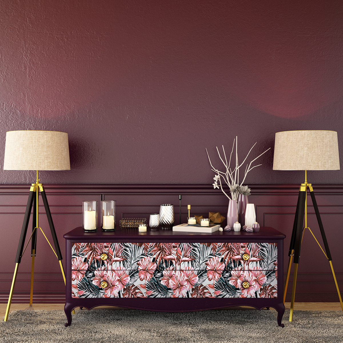 Vinilo muebles tropical sirichai - adhesivo de pared - revestimiento sticker mural decorativo - 40x60cm