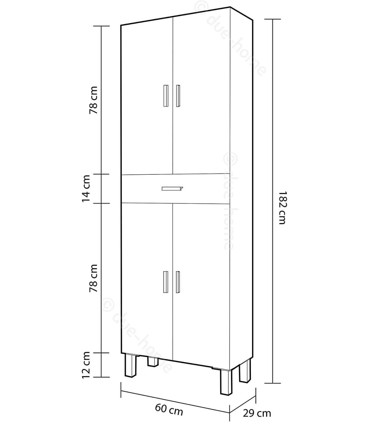 Columna para baño Kris de 4 puertas y 1 cajón acabado blanco brillo, 182 cm(alto)60 cm(a - 4