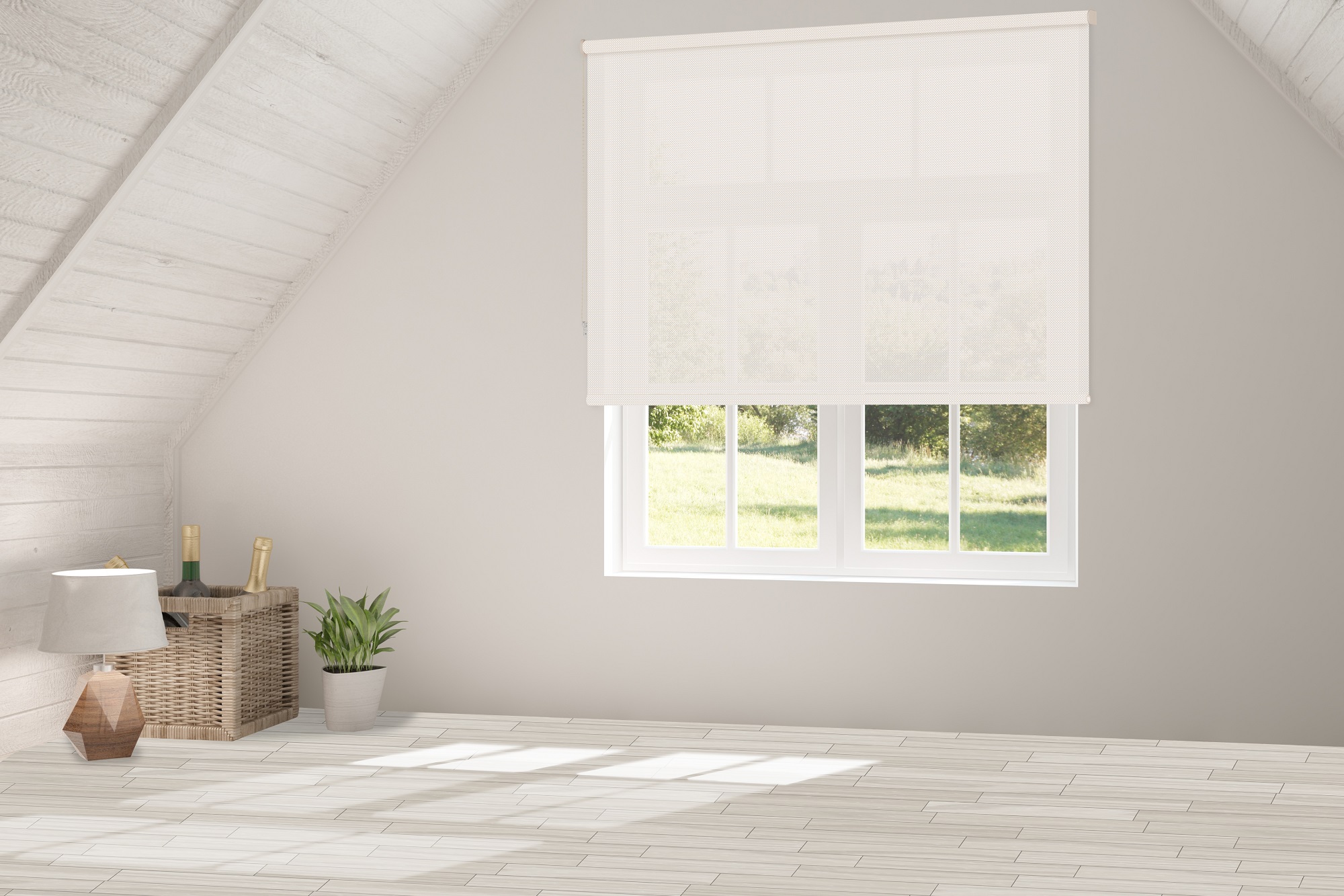 Estor enrollable viewtex screen grado de apertura 5% blanco lino 90 x 250cm