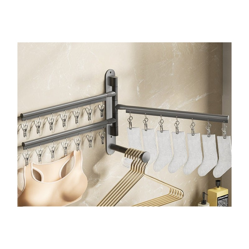 Obrotowy wieszak na ubrania, nie wymaga wiercenia, do łazienki i na balkon, 3 drążki, antracytowy szary