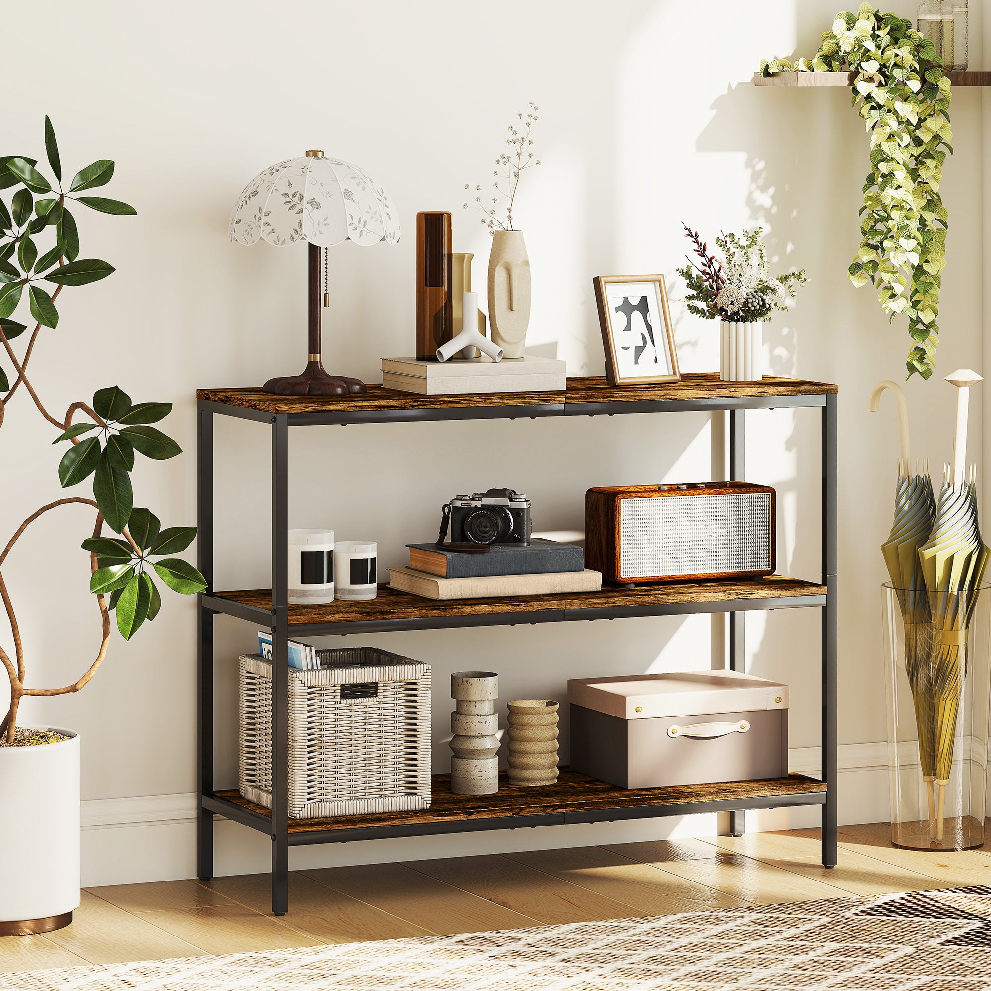 Console, table d'appoint avec étagère à 3 niveaux, panneaux de ...