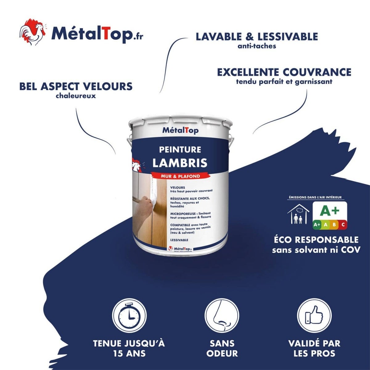 Peinture Lambris - Blanc pur - RAL 9010 - 1 L - Métaltop - 4