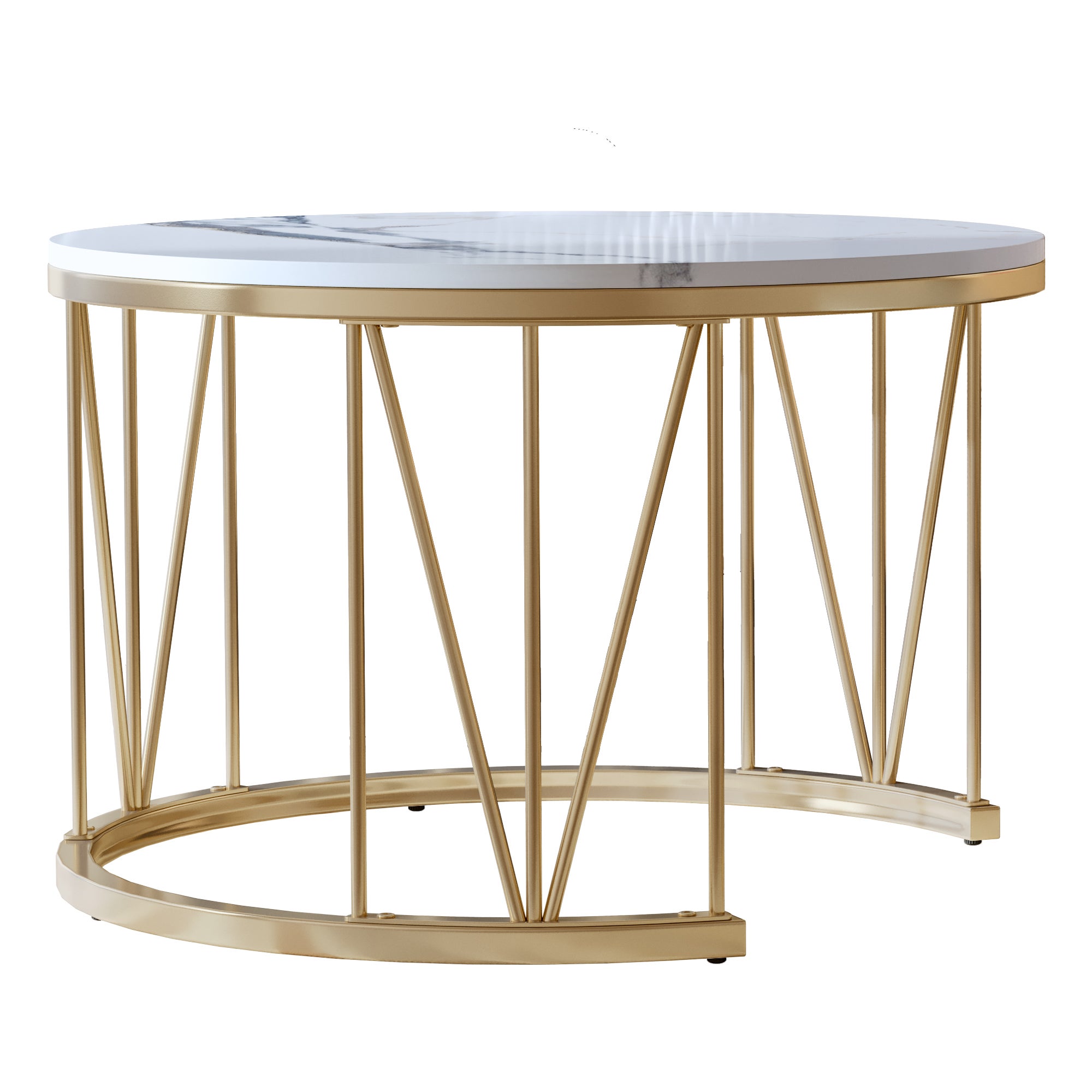 Ensemble de 2 Tables Basses Rondes, Tables Gigognes de Salon Modernes avec Pieds en Métal Doré, Blanc et Or(70 x 45cm) - 7