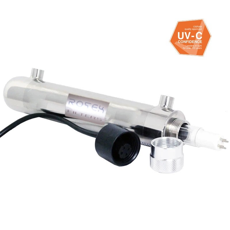 Stérilisateur UV Eau ROTEK 12W - Acier Inoxydable 304 - 226L/h - Pour Osmose, Aquariums et Eau Pluie - 3