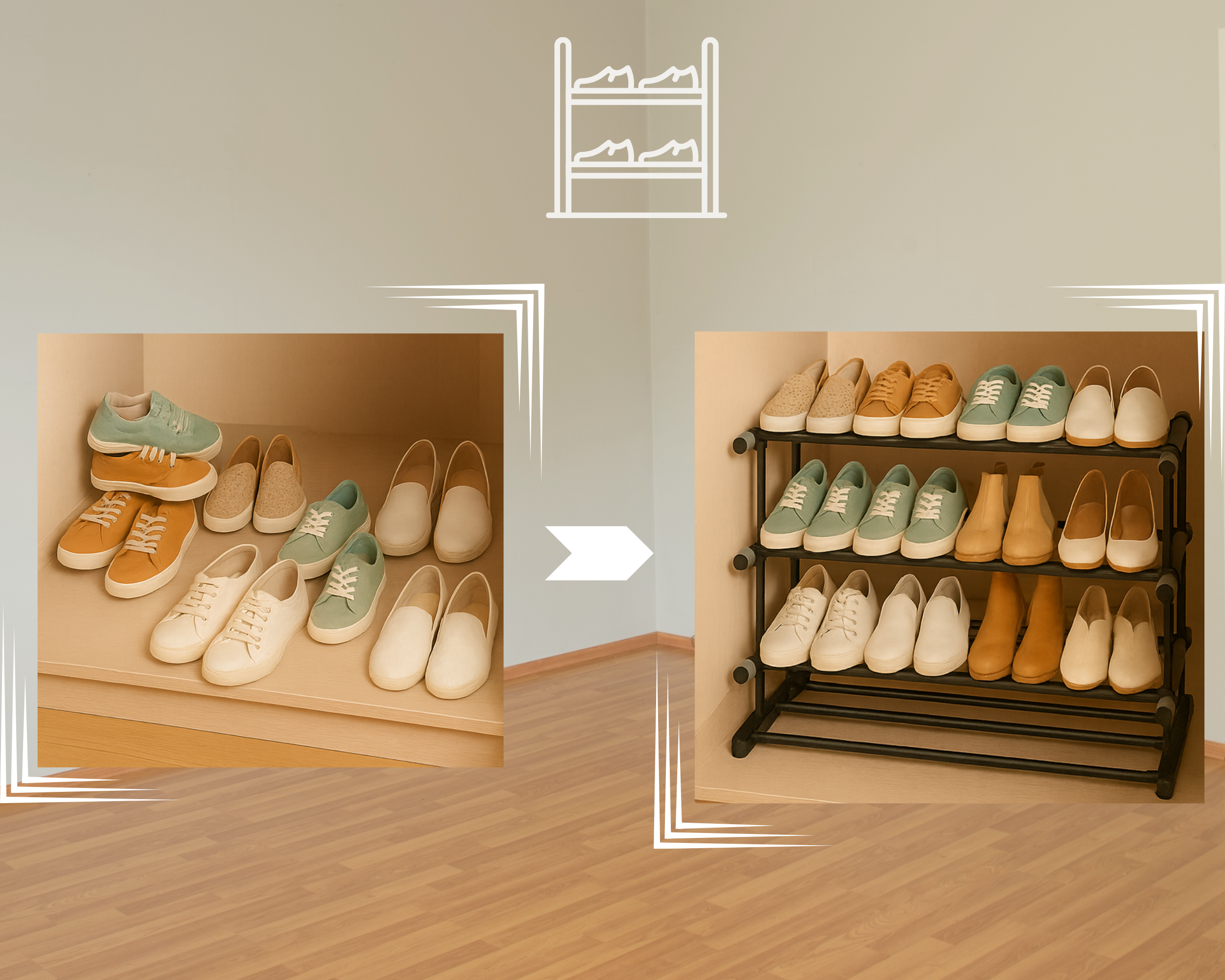 ABB4US | Zapatero Metálico Extensible 4 Baldas | 20 pares | 55×24×55,5 cm | Estantería para Zapatos | Organizador para Entrada, Dormitorio o Armario - 8