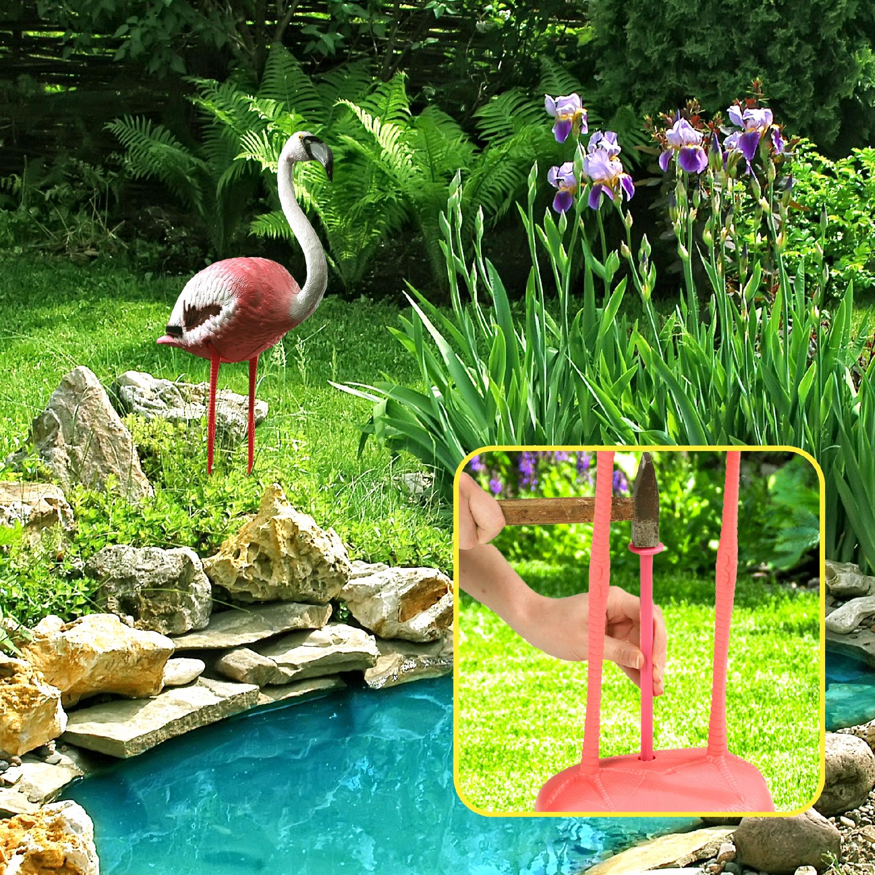 Estatueta de jardim KADAX Flamingo, 80 cm, plástico, estátua de jardim exótico, estátua de lago rosa, decoração de jardim para lago (80 cm) - 3