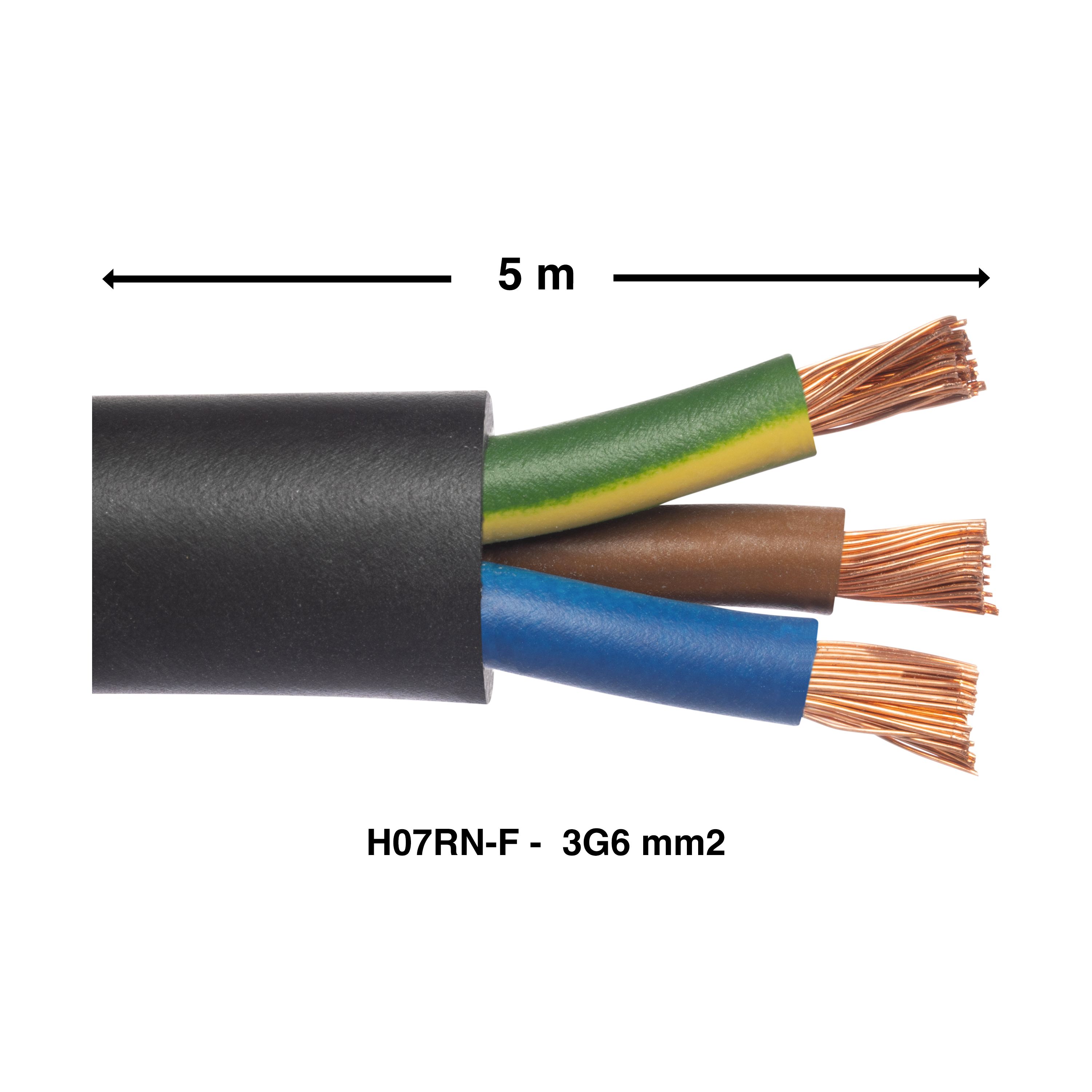 Cable eléctrico 3G 6mm² h07rn-f L.5m, negro - 2