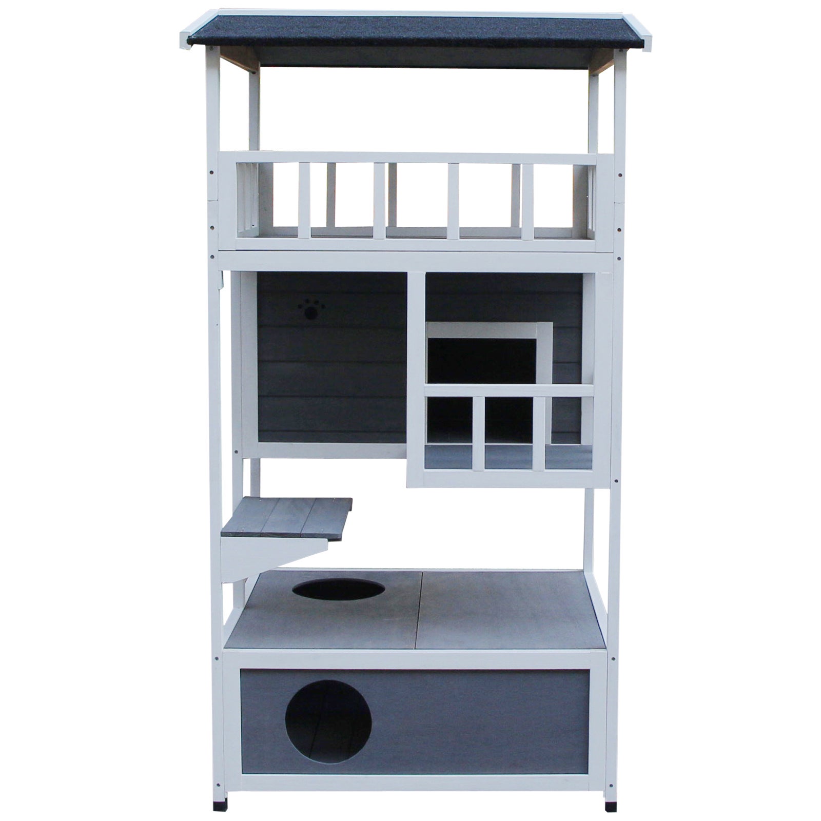 Casa para Gatos PawHut Cinza e Branco Madeira de Abeto - 4