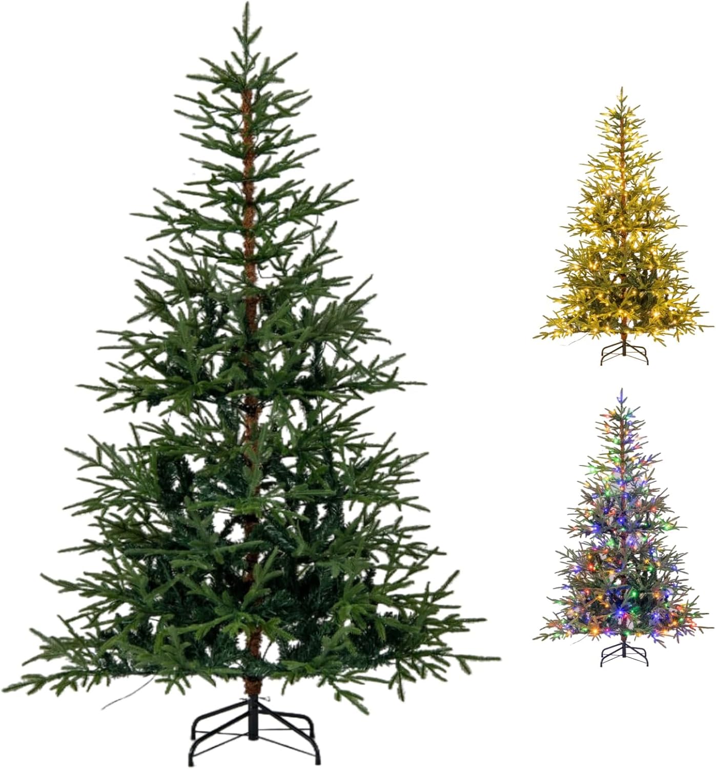 Sztuczna Choinka Bożonarodzeniowa z Oświetleniem 210 cm, 11 Trybów Świecenia, 300 Ciepłych Białych i Wielokolorowych Diod LED, Dekoracja Świąteczna