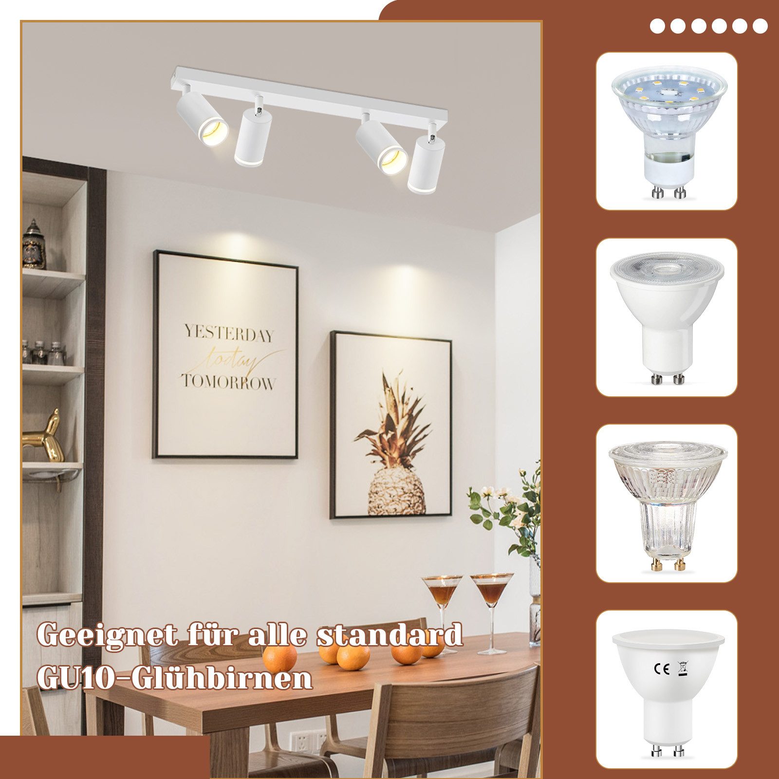 ZMH Spot de plafond blanc 4 ampoules plafonnier moderne spot GU10 spots orientable intérieur métal - 9