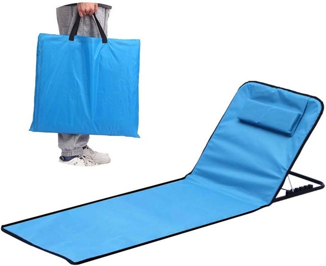 Tappetino Spiaggia Reclinabile Con Schienale - Imbottito, Leggero, Blu (144x46 Cm)