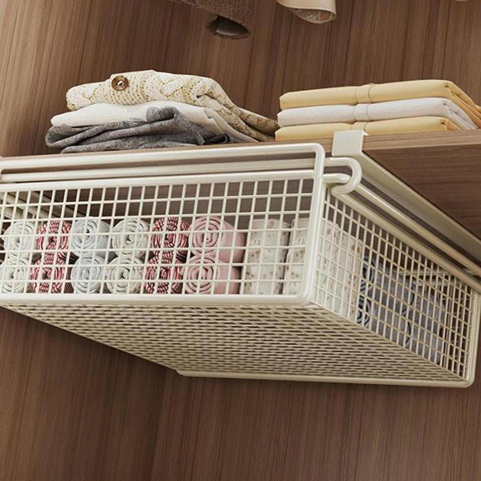 Panier de rangement suspendu métallique coulissant sous étagère multifonctionnel pour vêtements,économie d'espace,organisateur de garde-robe L - 5