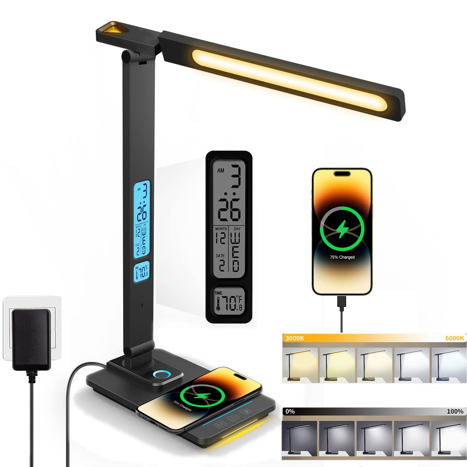 Lampada Da Tavolo a LED Con Caricatore Wireless - Porta Di Ricarica USB