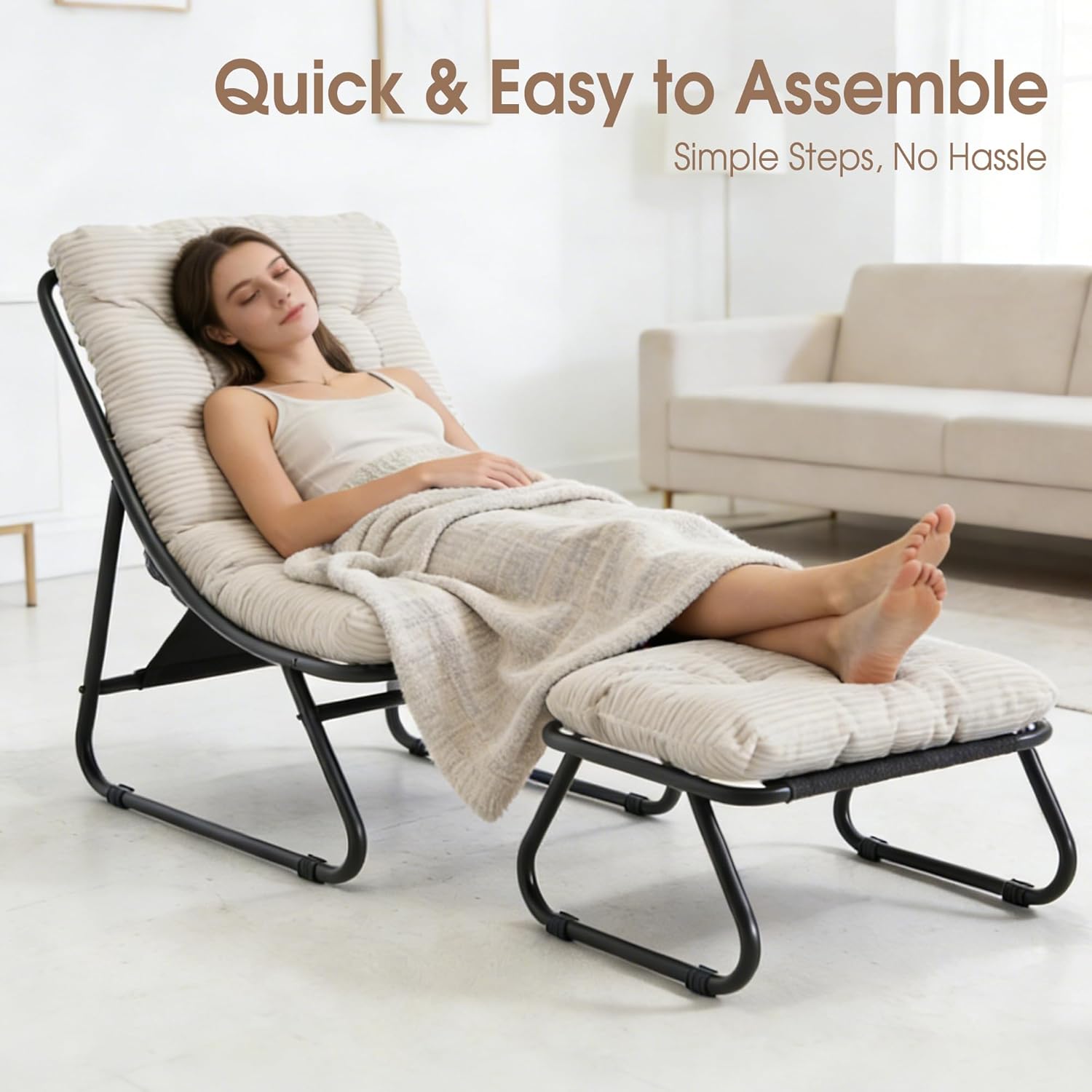 Fauteuil extérieur en acier avec coussin, pouf offert, chaise de jardin moderne pour terrasse et balcon - 7
