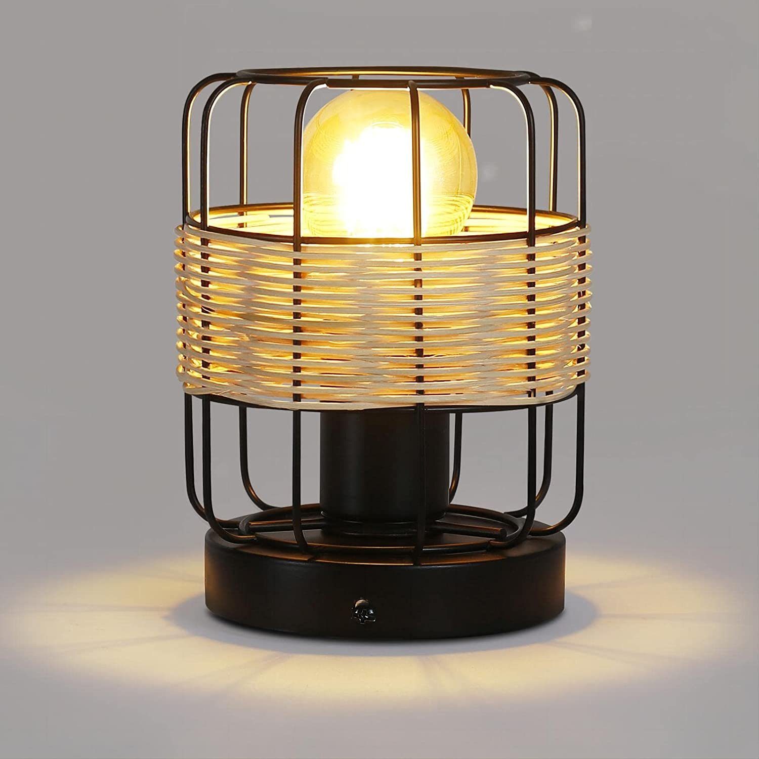 ZMH Lampa stołowa skandynawska boho czarna E27 rattan metal