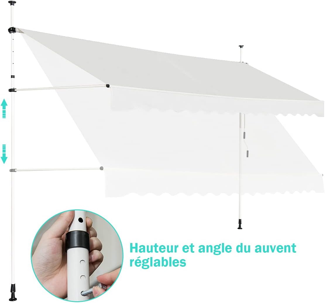 Store Banne Manuel Rétractable, Auvent Balcon Terrasse Rétractable sans Percage, Hauteur Réglable 2-3M, 2x1,75M, Beige - 7