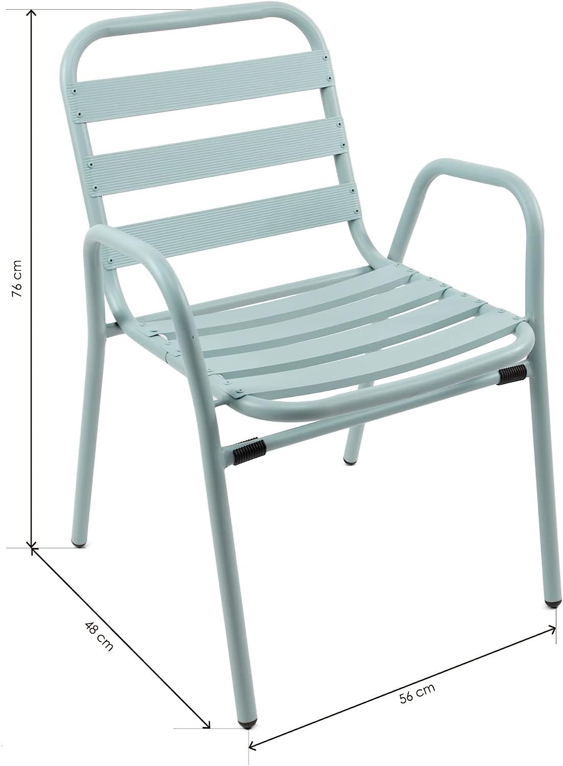 Silla de Aluminio con Reposabrazos para Jardín - Alto 76 cm x Largo 56 cm x Ancho 48 cm - verde claro - 3