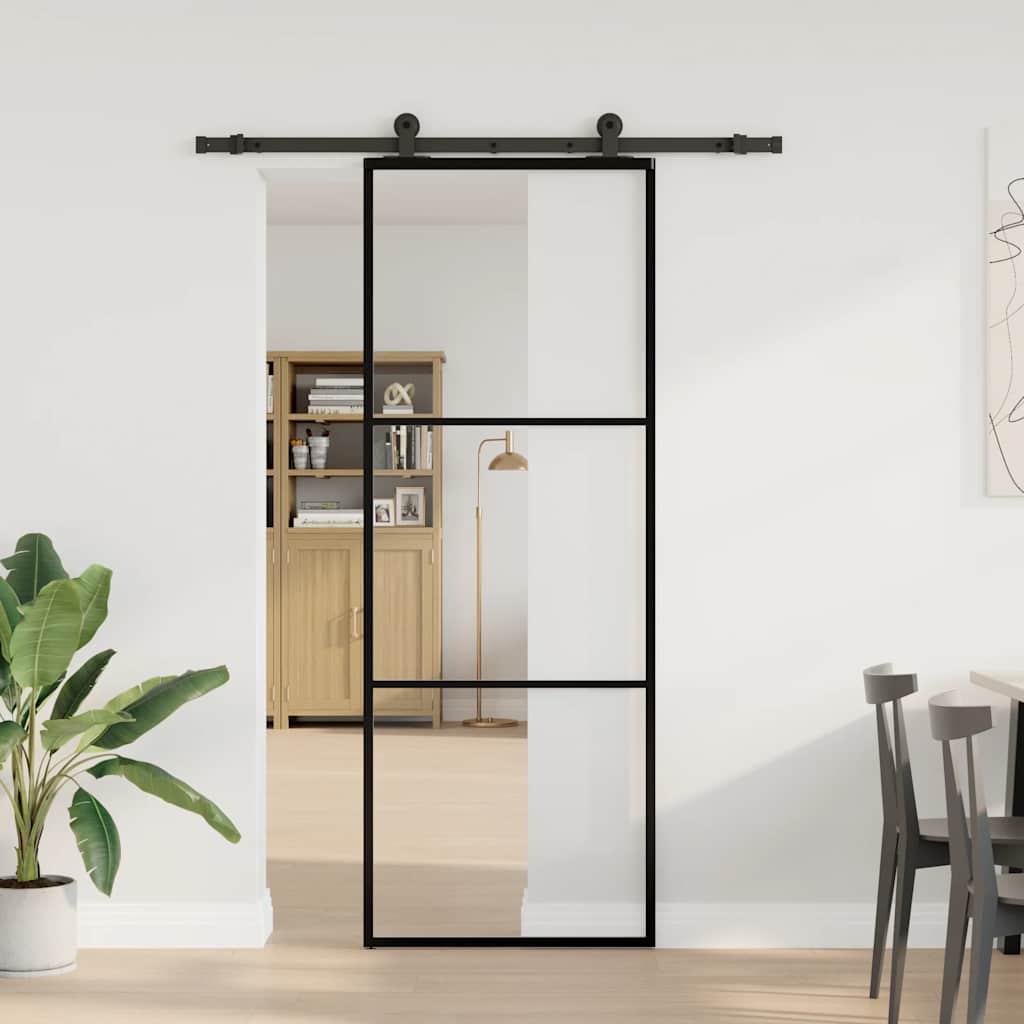 Puerta corredera con set herrajes vidrio ESG aluminio 76x205 cm vidaXL - 2