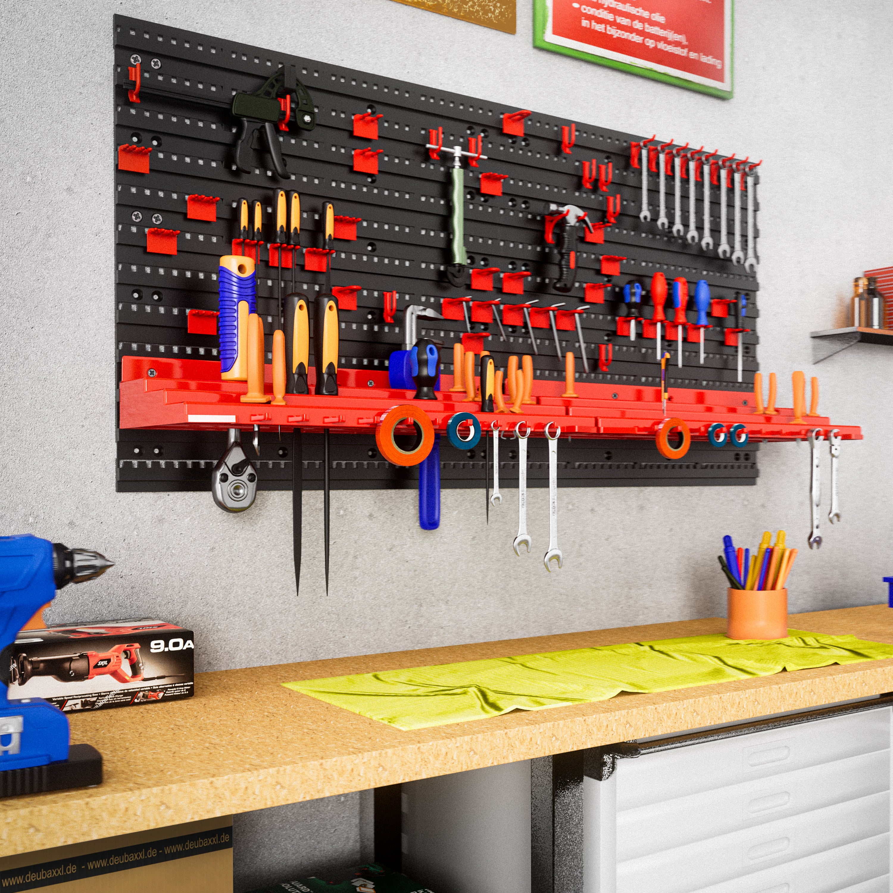 MONZANA® Panneau mural de rangement pour outils 54 pièces portes-outils plastique bricolage rangement atelier - 2