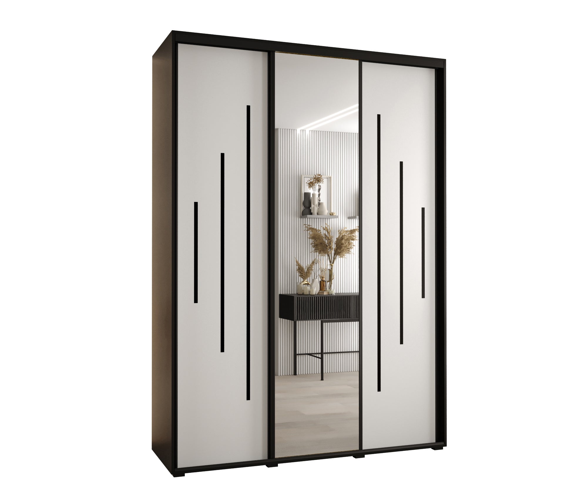 Szafa przesuwna z lustrem wysoka Davos 13 170 x 45 x 235,2 cm czarny + biały + u. czarny - Abiks Meble