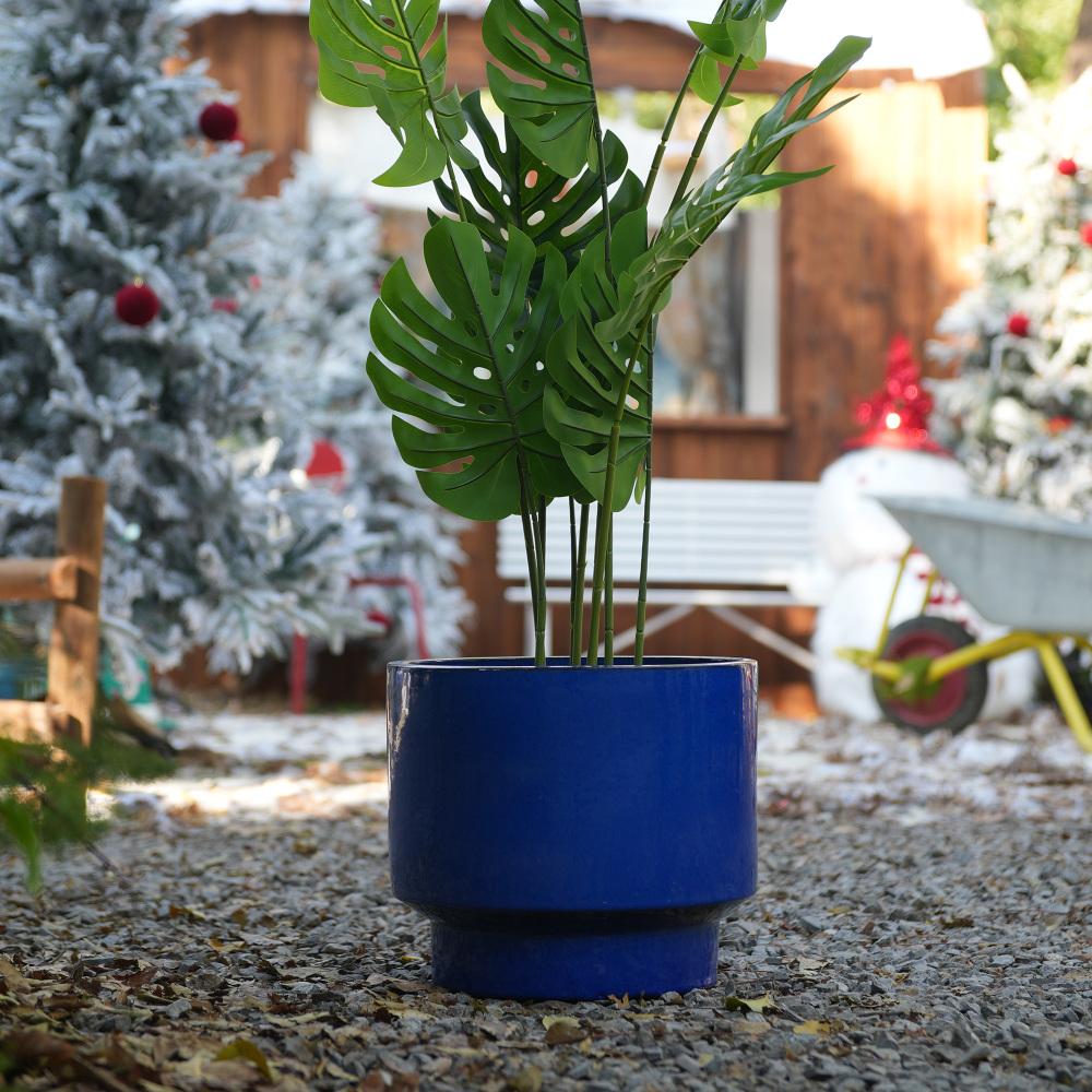 Macetas cerámica set 3, drenaje integrado, azul-verde brillante, resistentes interior/exterior Ø38/30/23 cm - 2