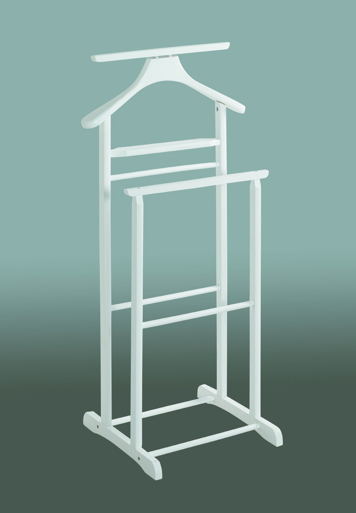 Valet de nuit double, valet de chambre en bois massif hévéa coloris blanc - longueur 47 x profondeur 36 x hauteur 102 cm - 4