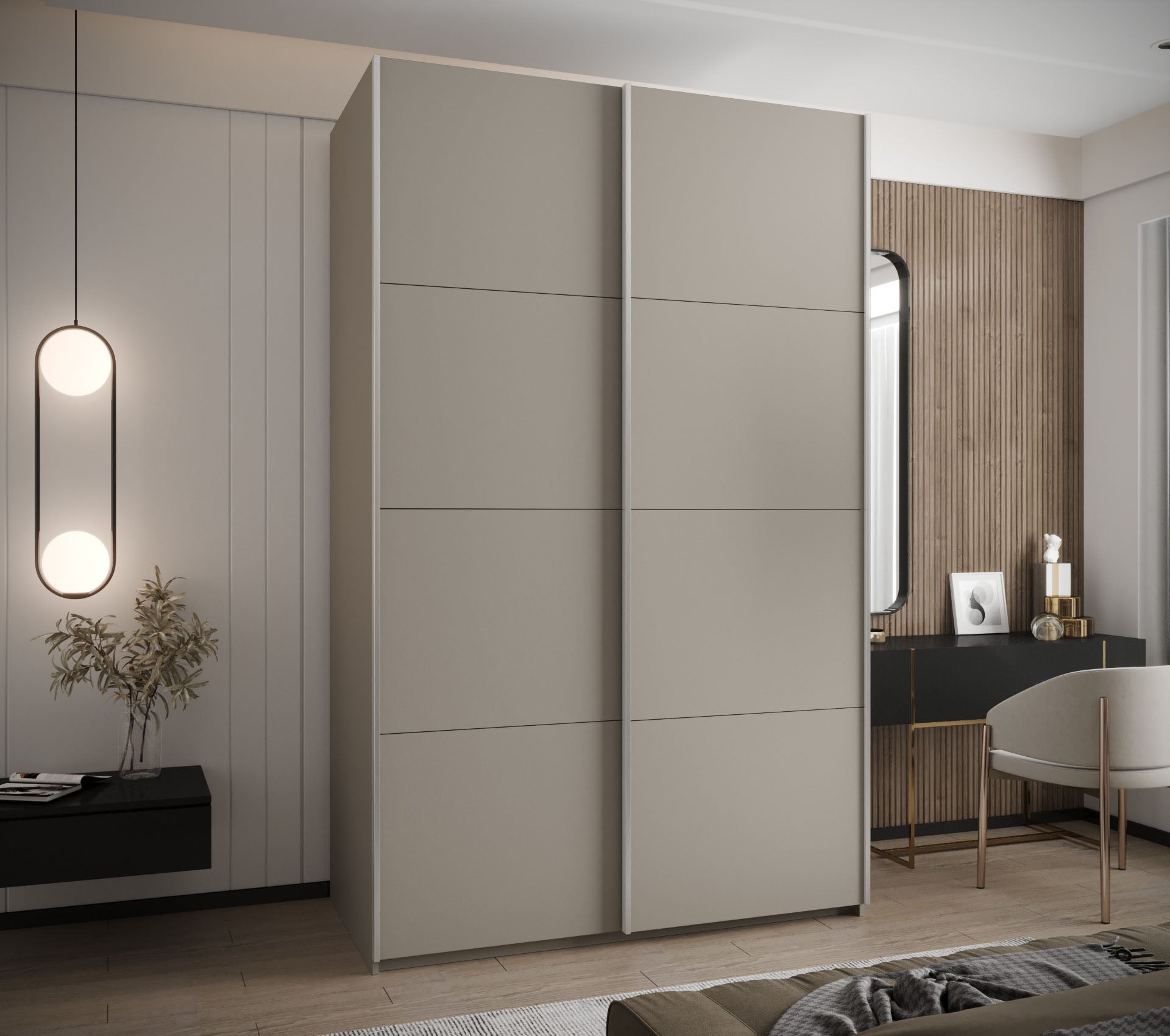 Szafa przesuwna wysoka Lux 1 150 x 64 x 245,5 cm kaszmir + kaszmir + u. srebrny - Abiks Meble - 2