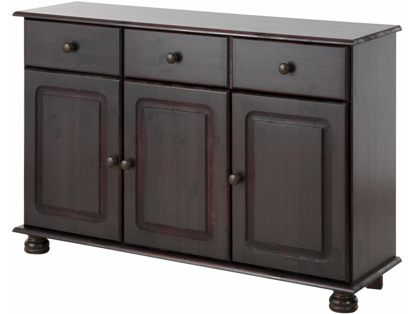 Mette|Buffet 3 portes et 2 tiroirs en pin brun foncé | Leroy Merlin