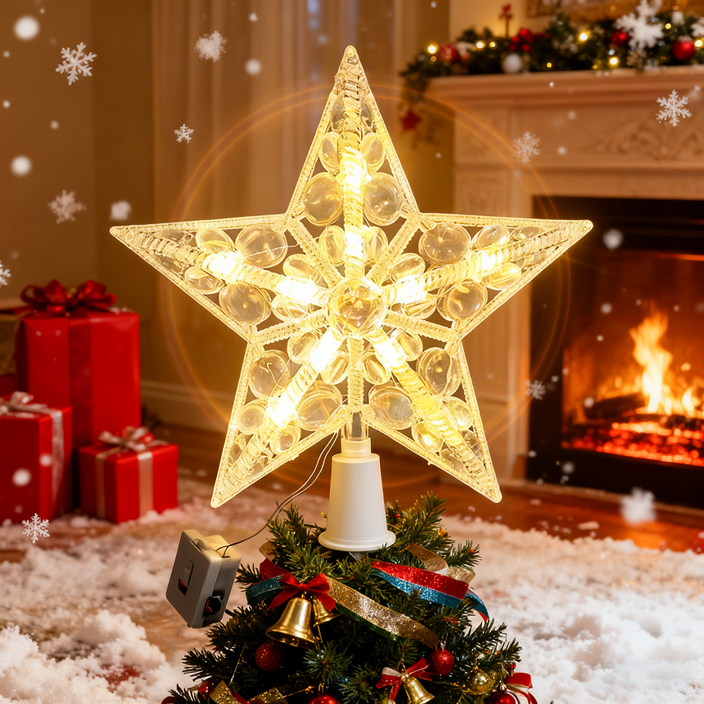 Décoration de sapin de Noël avec LED, Étoile décorative pour sapin de Noël, Décoration de Noël à piles, Lumière LED pour sapin de Noël, 30 cm - 2