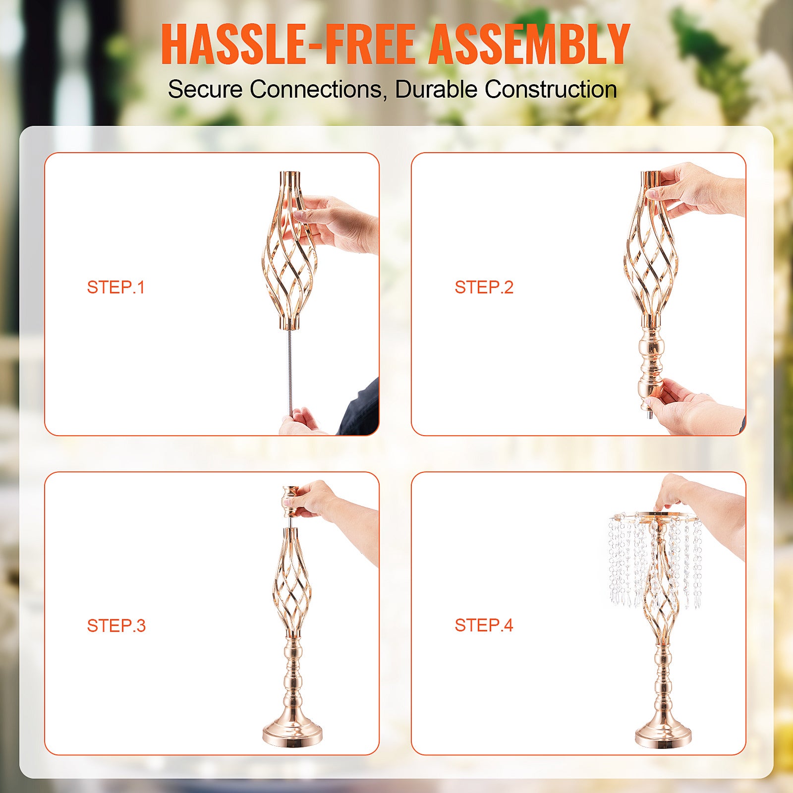 Lot de 10 supports fleurs mariage SucceBuy en cristal, hauteur 55 cm, vases en métal doré pour décoration florale - 7