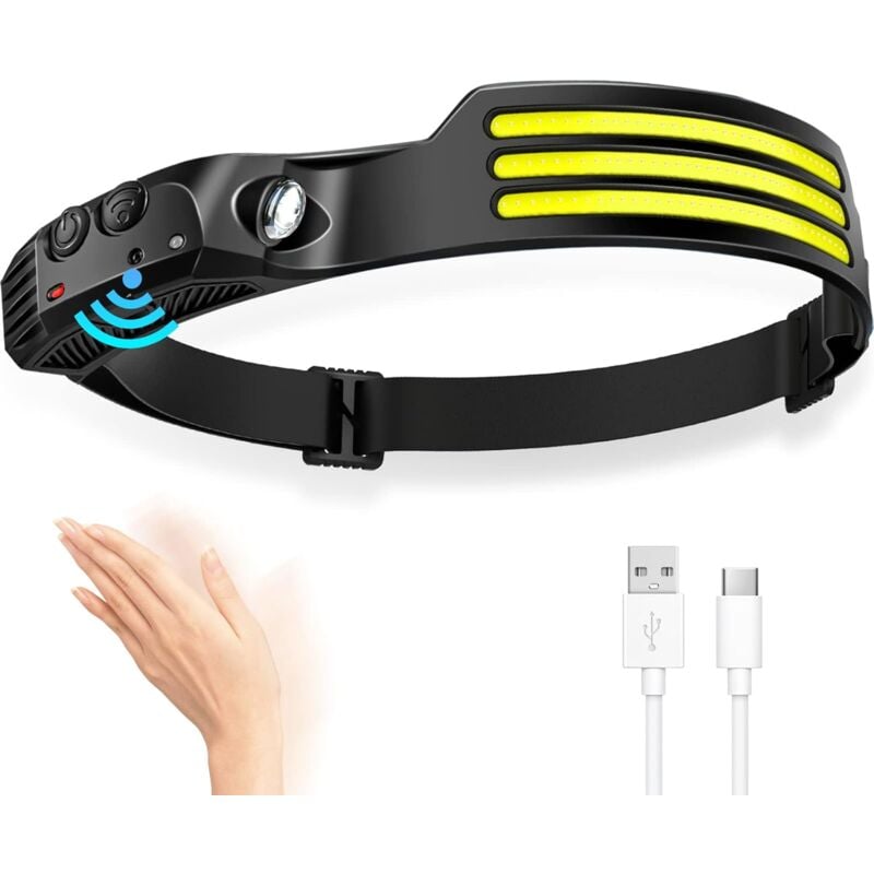 Lampada Frontale A LED Ricaricabile Tramite USB, Potente Torcia Frontale Usb Sensore Intelligente Cob E Xpe Lampada Frontale Super Luminosa A 230 Con 5 Modalita Di Illuminazione Ipx4 96012902