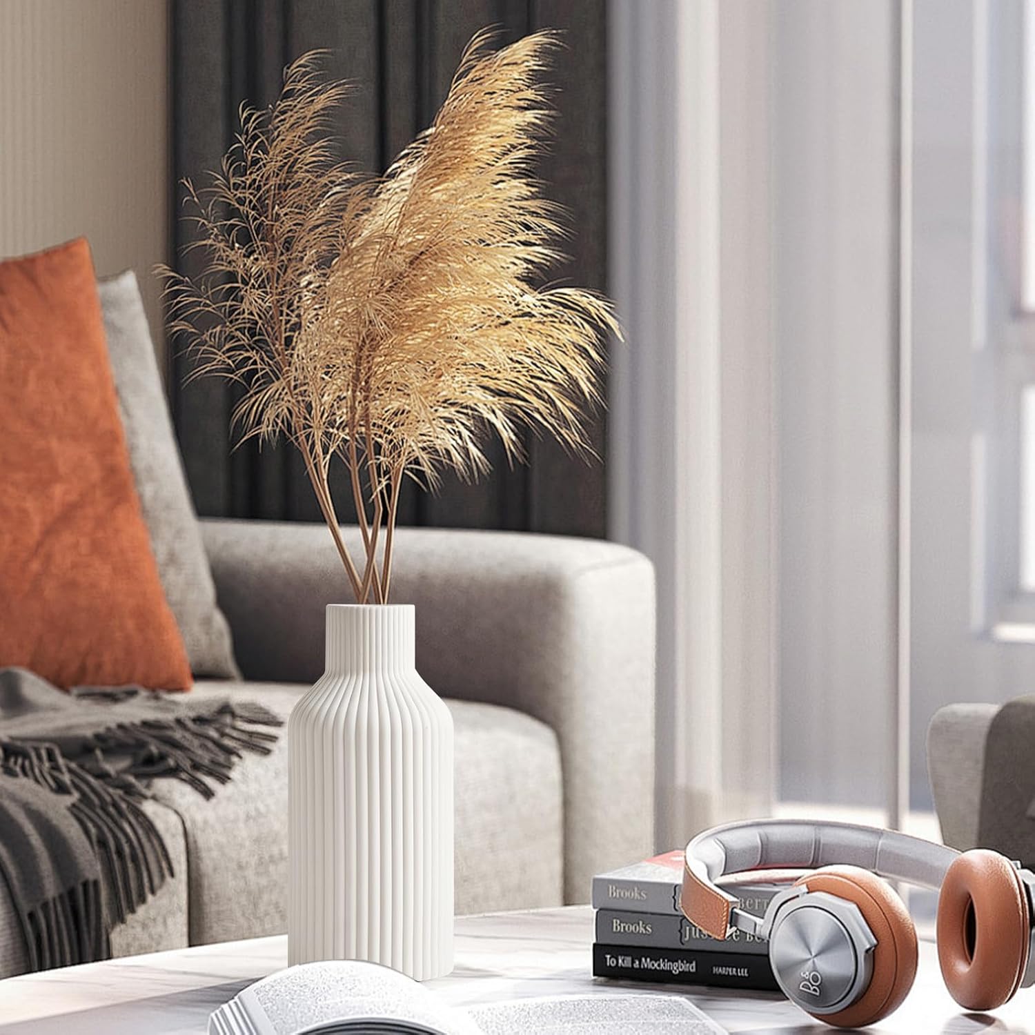 Vaso Decorativo In Ceramica Bianco E Oro, Stile Moderno, Altezza 25 Cm, Centrotavola Per Soggiorno O Ufficio