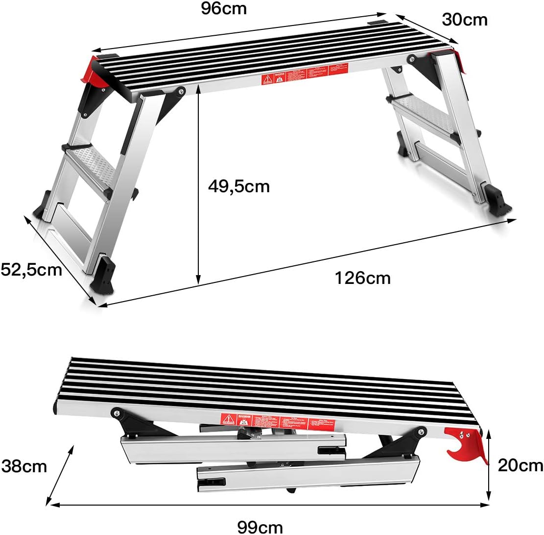 Plate-forme de Travail Pliable en Aluminium-Capacité de 150 KG-Marchepied/Escabeau Multifonctionnel avec Verrous de Sécurité Surface Antidérapante - 4