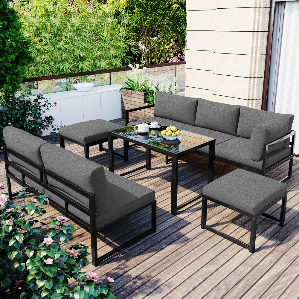 Ensemble de Salon de Jardin, Canapé Extérieur en Aluminium avec Dossier Réglable, Ensemble de 4 Pièces avec Coussins pour Jardin, Balcon ou Patio - 5