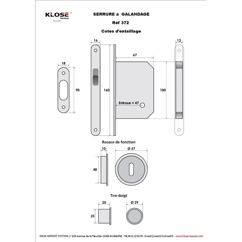 Poignée de porte coulissante galandage à condamnation couleur inox Klose Besser - 2