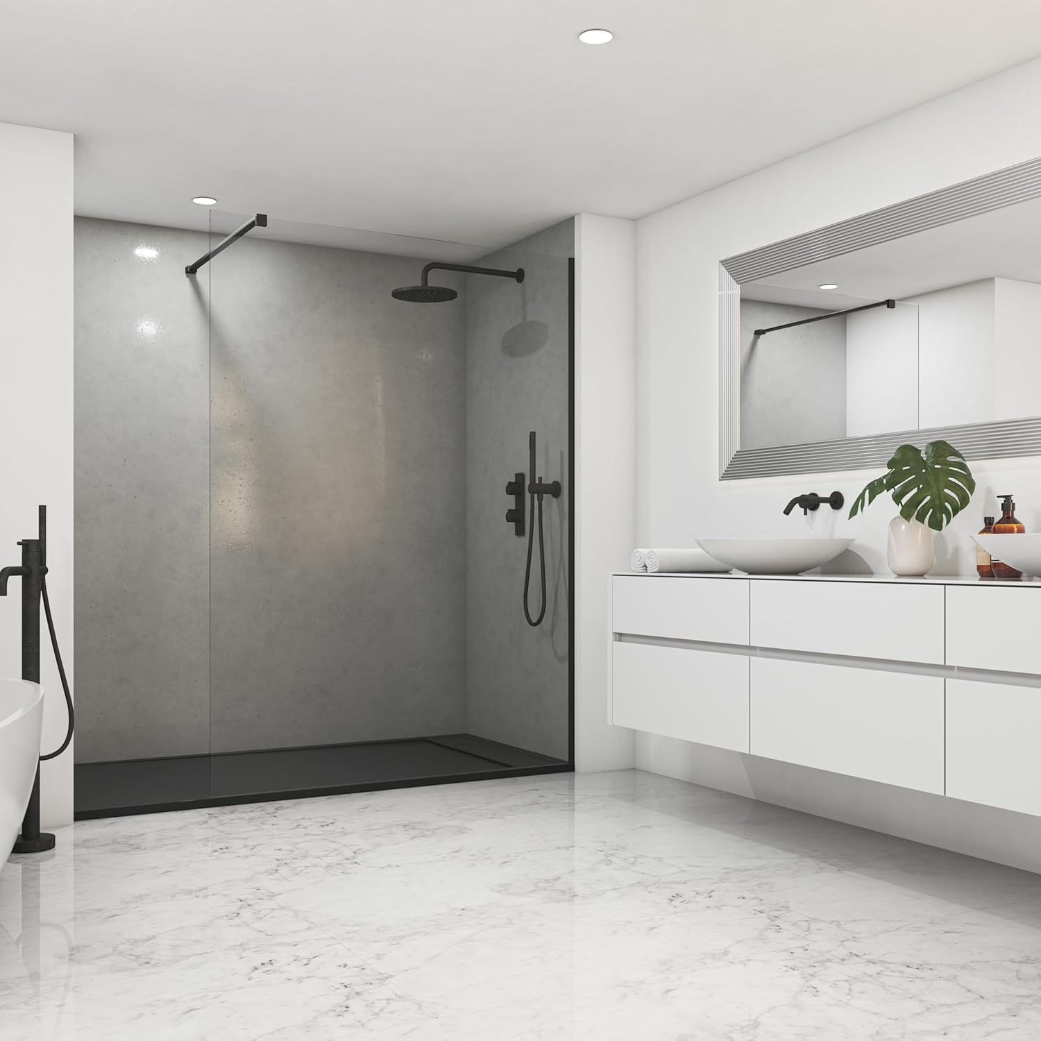 NEBADOON | Mampara de Ducha Fija transparente con Cristal templado 8mm Antical - Mampara fija con Perfilería Negro Mate 90cm (Ancho) x 200cm (Alto) - 2